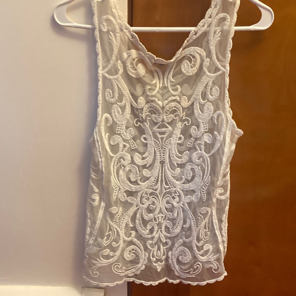 Express Ivory Lace Sleeveless Top